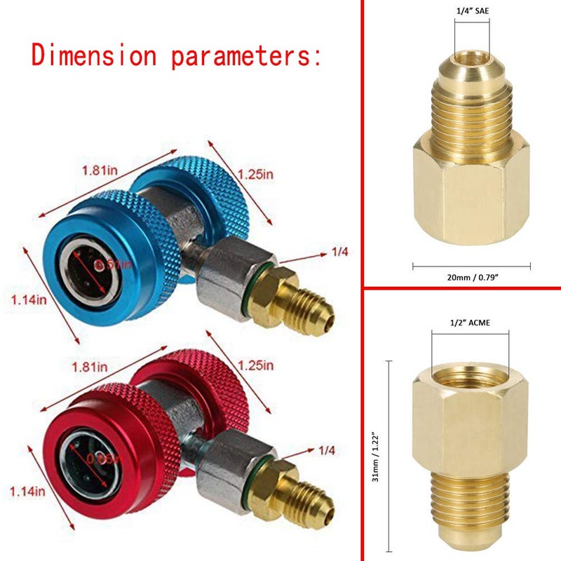 LIYYOO Adjustable R134a Quick Coupler High Low Conversion Adapter Fittings, Refrigerant Tank Adapter Kit for AC Air conditioning Refrigerant R134a HVAC Air Condition Gauge Manifold Hose Connector - Image 5